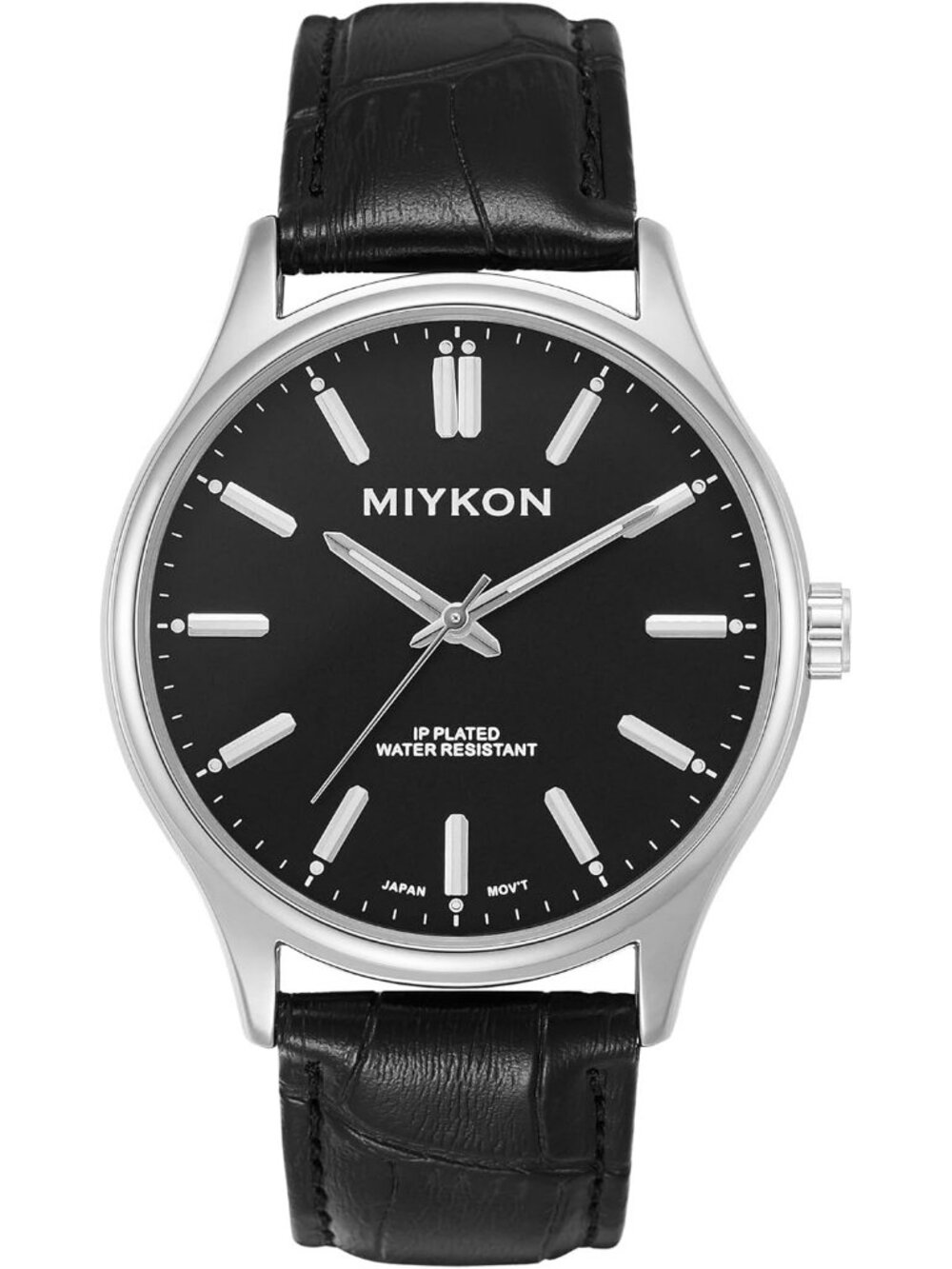 Men's Black And Silver Analog Leather Strap Ultra-Thin Waterproof Classic Watch